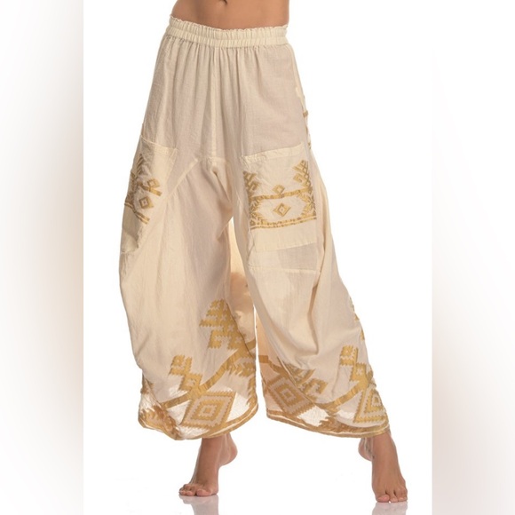 John P Greece Lagenlook Boho Harem Linen Pants One Size Fits All - Picture 2 of 6